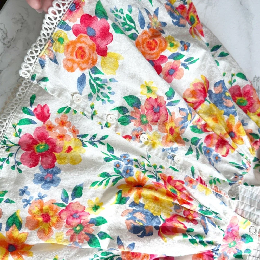Shabby Chic Cotton Sleeveless Floral Multicolor Dress Baby Girls Size 24M